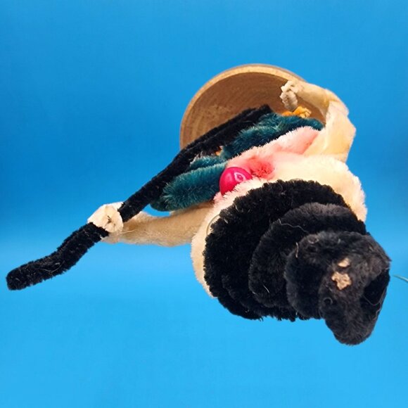 Vintage 1950s Chenille Snowman Ornament Red Nose Hat Scarf Banjo Putz Japan - Picture 9 of 10